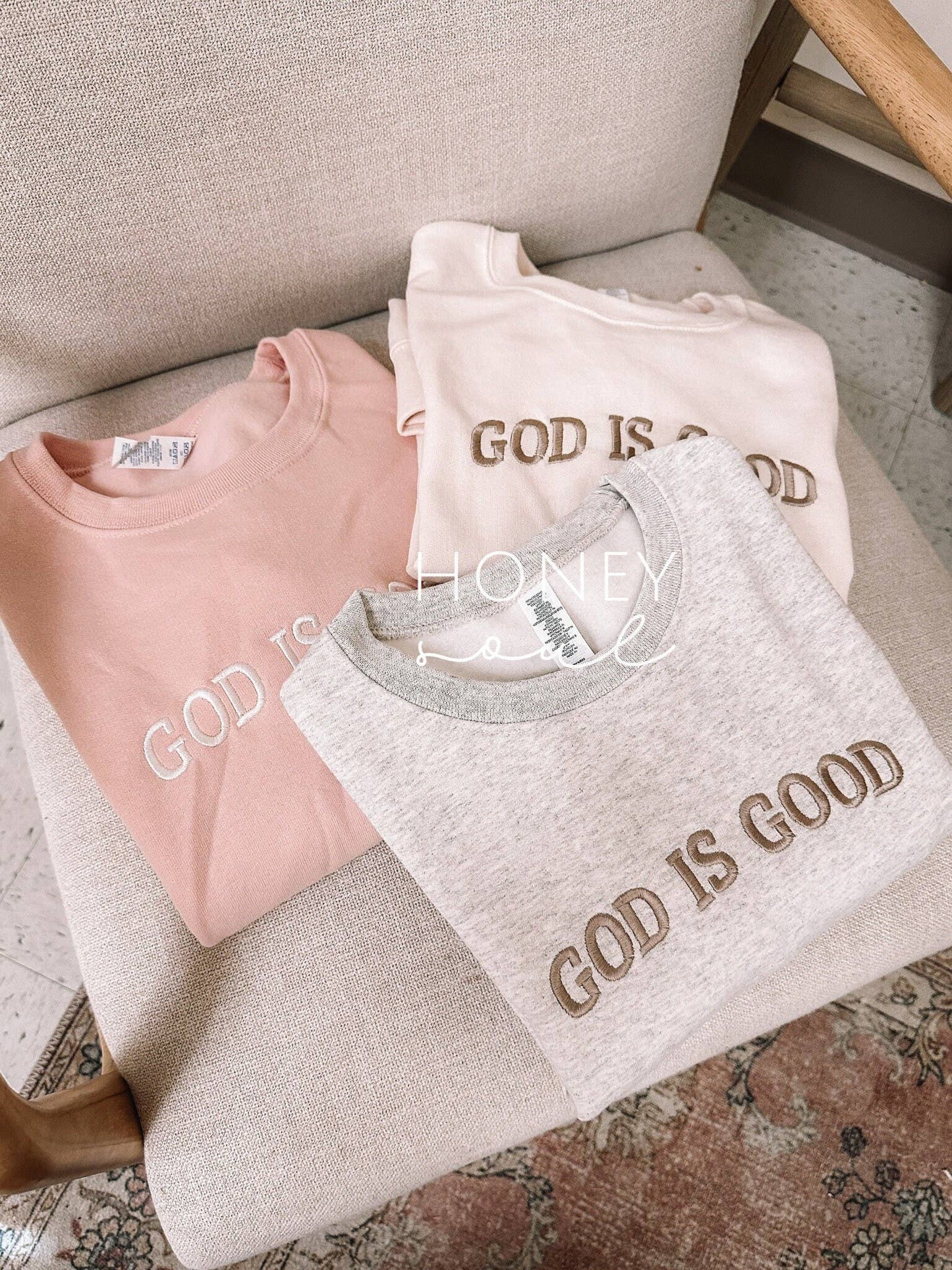 Embroidered GOD IS GOOD Sweatshirt - AshBrooke's BoutiqueEmbroidered GOD IS GOOD Sweatshirt