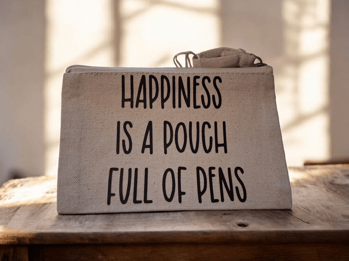 "Happiness Is A Pouch Full Of Pens" Canvas Zipper Pouch - AshBrooke's Boutique"Happiness Is A Pouch Full Of Pens" Canvas Zipper Pouch