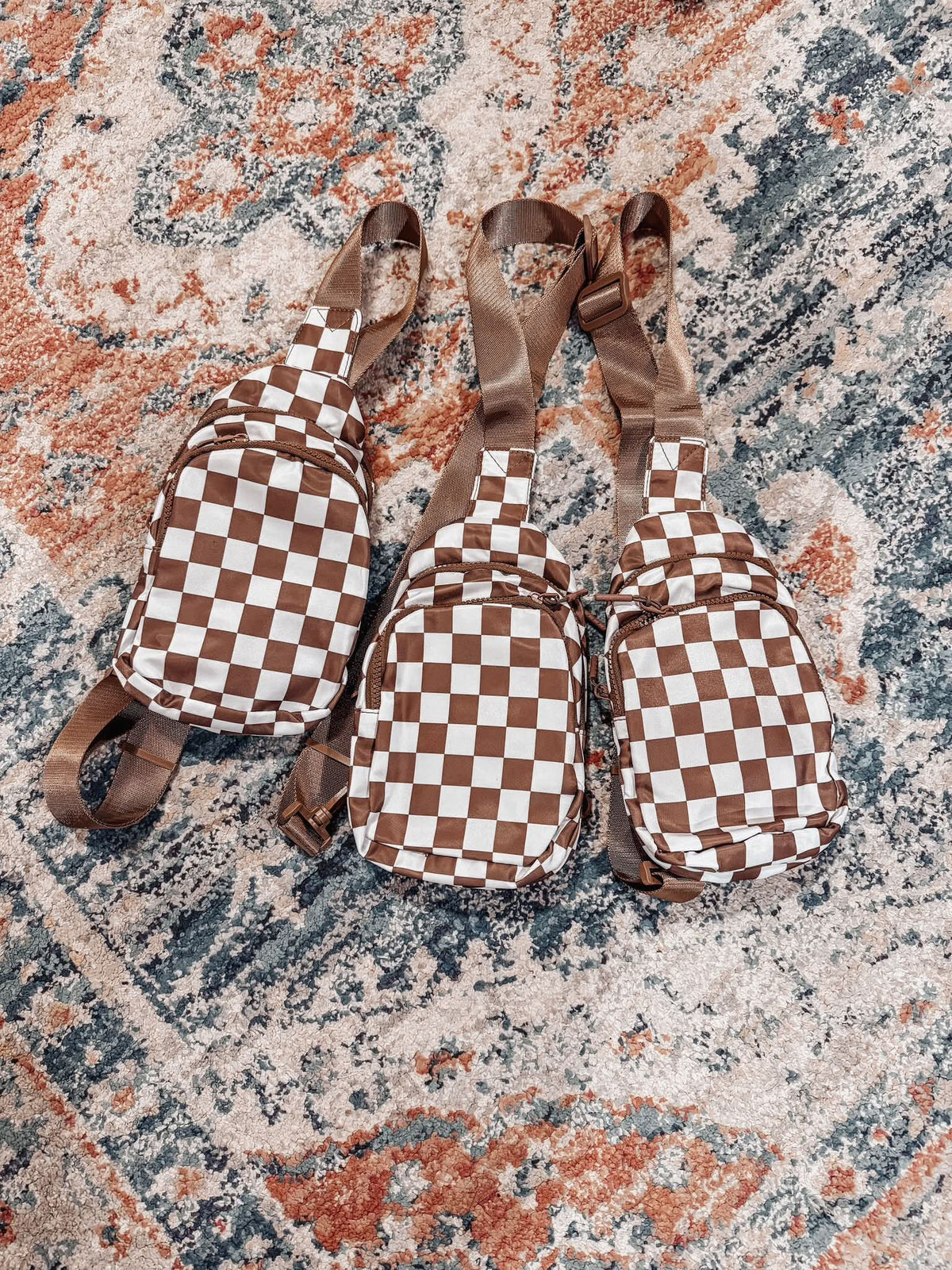 Brown & White Checkered Sling Bags