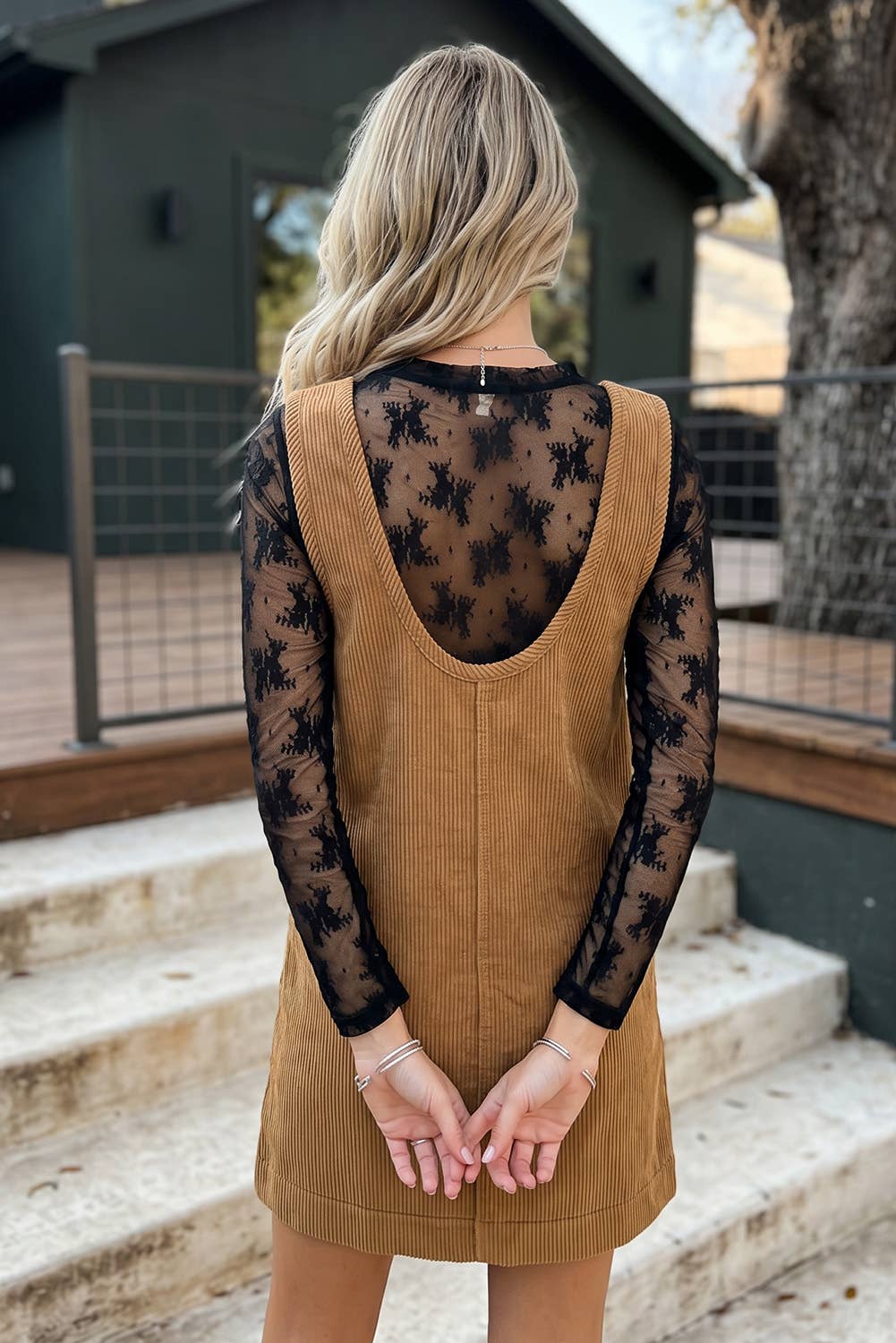 Corduroy Sleeveless Mini Dress With Patched Pockets
