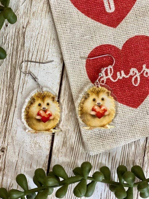 Hedgehog Valentine Heart Earrings