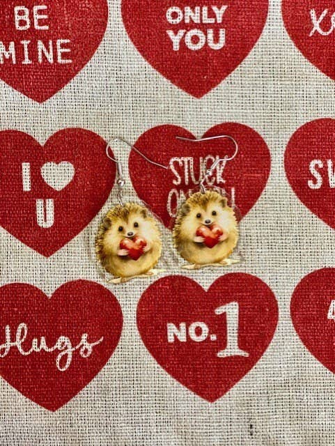 Hedgehog Valentine Heart Earrings