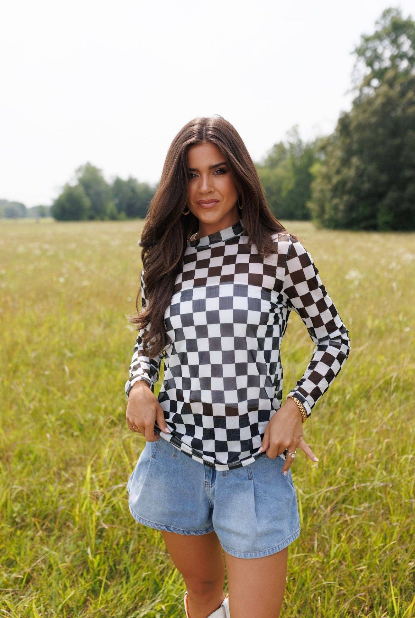 Black Checkerboard Mesh Top