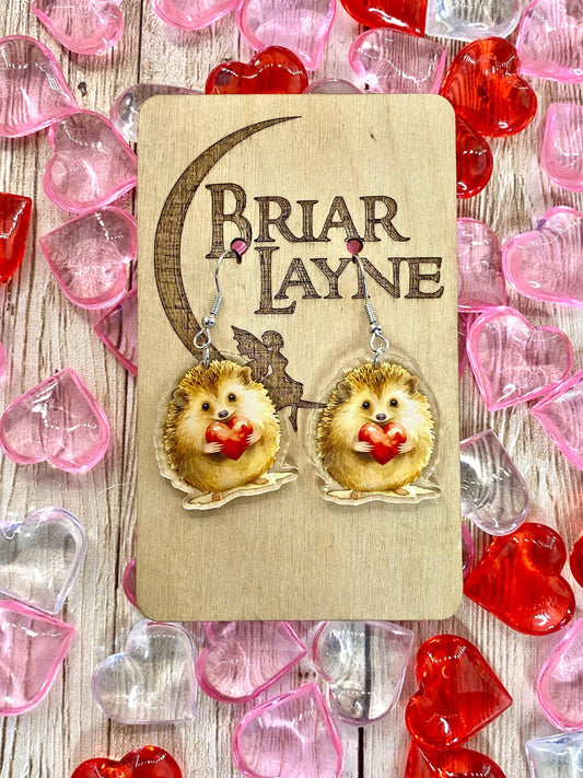 Hedgehog Valentine Heart Earrings