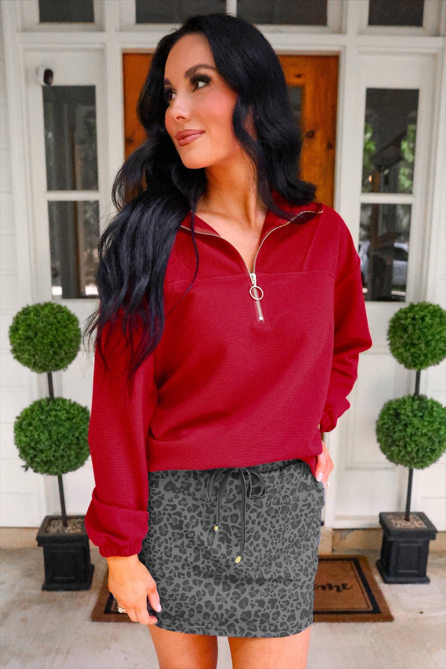 Levi Ribbed Quarter Zip Pullover- Red