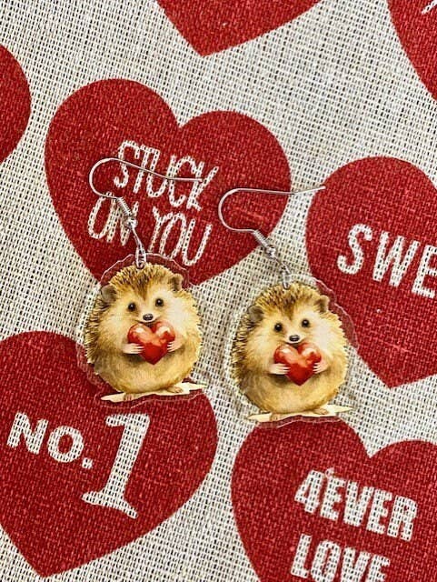 Hedgehog Valentine Heart Earrings
