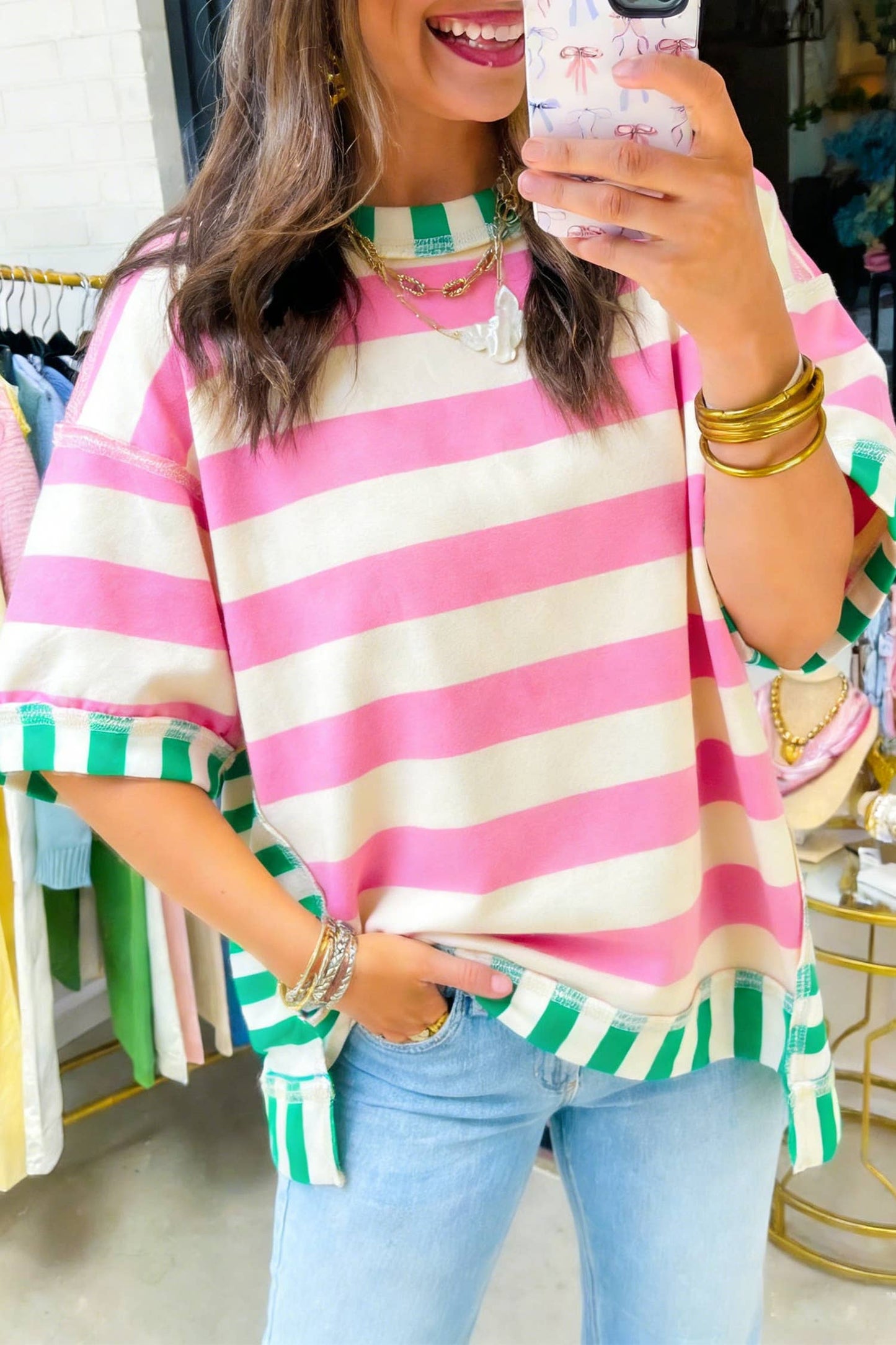 Exposed Seam Contrast Patchwork Oversized Top