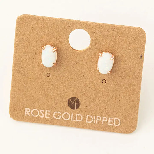 Gold Dipped Opal Stone Stud Earrings