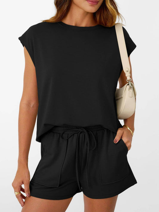 Casual Short Sleeve Top and Shorts Two Piece Summer Set Women