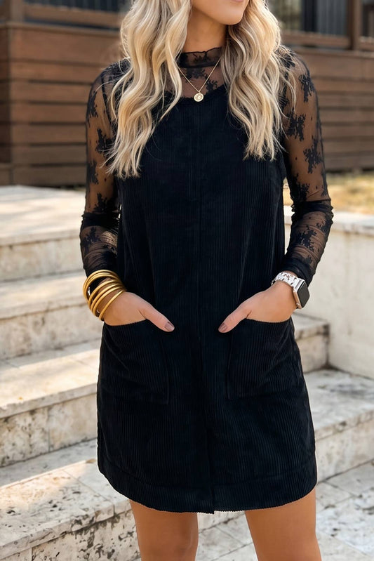 Corduroy Sleeveless Mini Dress With Patched Pockets