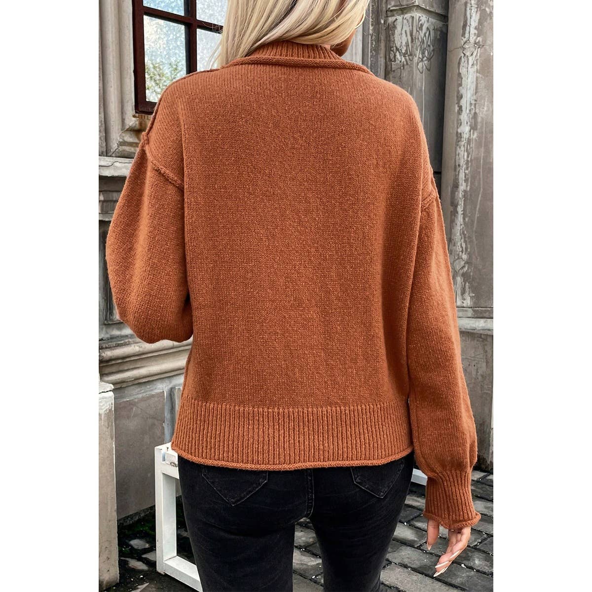 Crew Neck Drop Shoulder Long Sleeve Pocket Sweater - AshBrooke's BoutiqueCrew Neck Drop Shoulder Long Sleeve Pocket Sweater