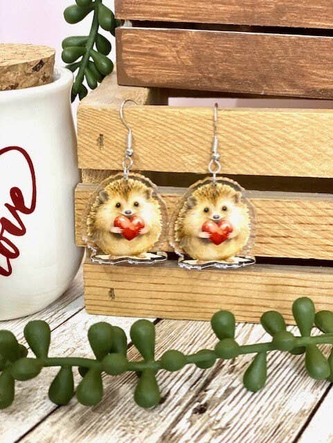 Hedgehog Valentine Heart Earrings