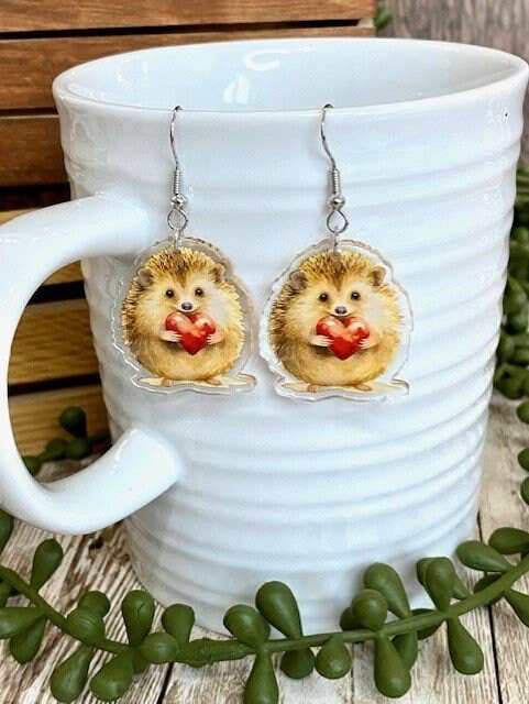 Hedgehog Valentine Heart Earrings
