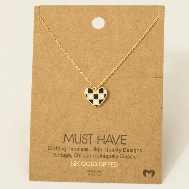 Gold Dipped Epoxy Checkered Heart Pendant Necklace - AshBrooke's BoutiqueGold Dipped Epoxy Checkered Heart Pendant Necklace