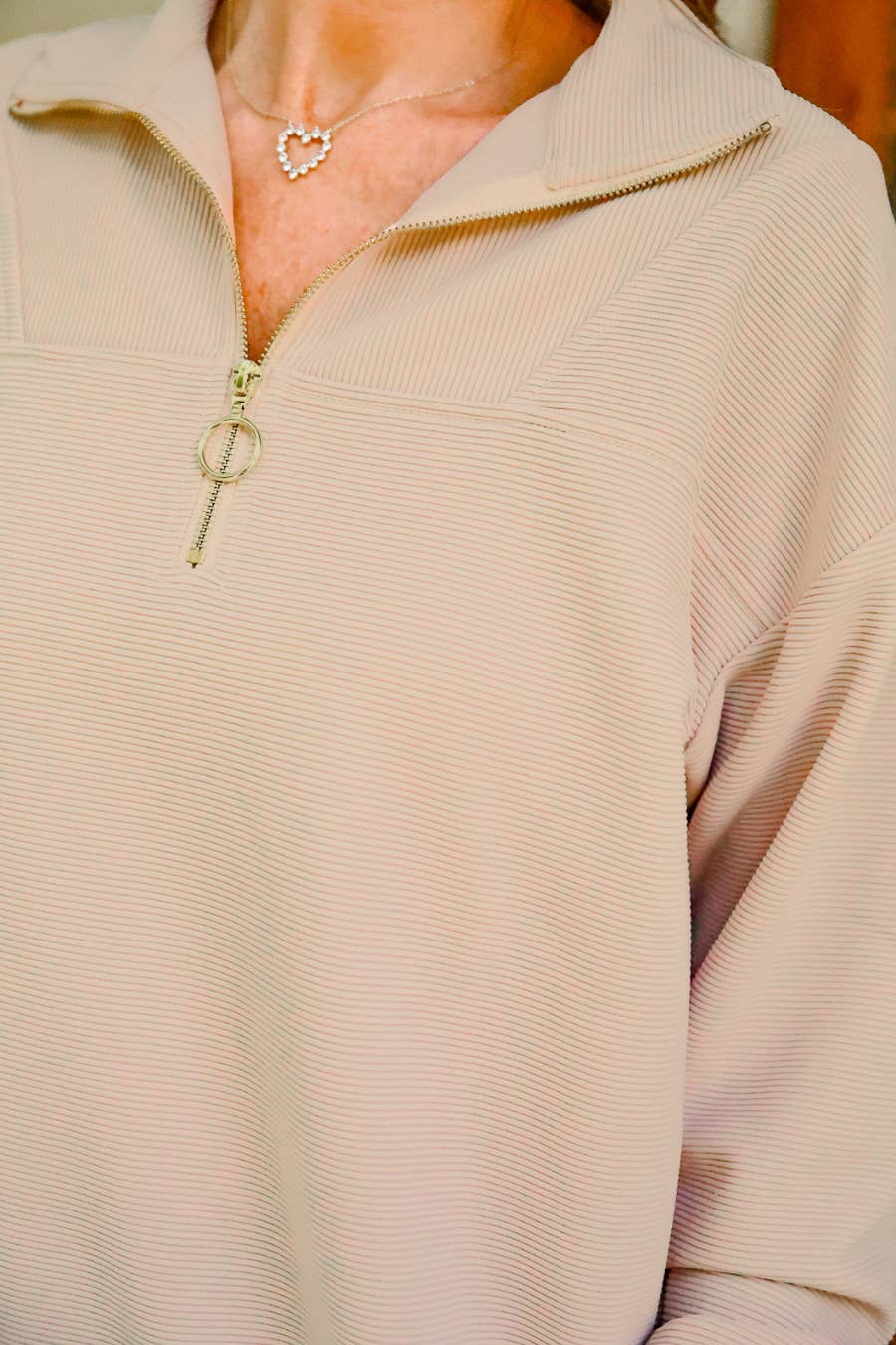 Levi Ribbed Quarter Zip Pullover- Taupe