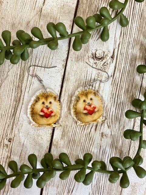 Hedgehog Valentine Heart Earrings