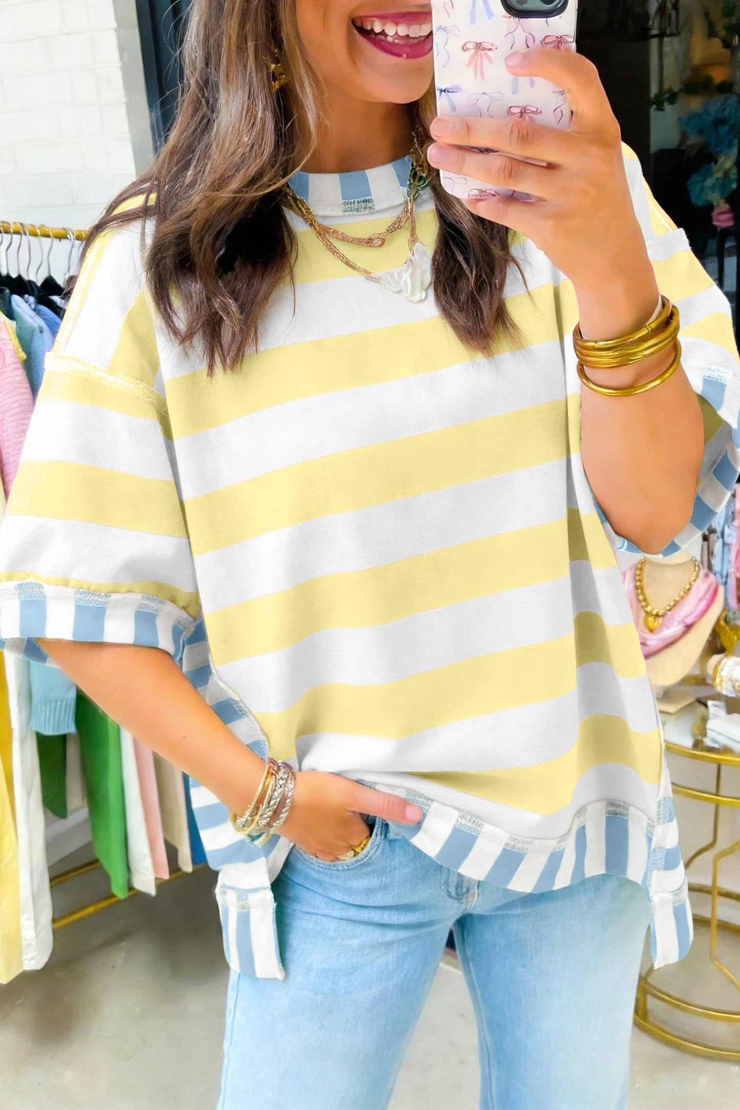 Exposed Seam Contrast Patchwork Oversized Top