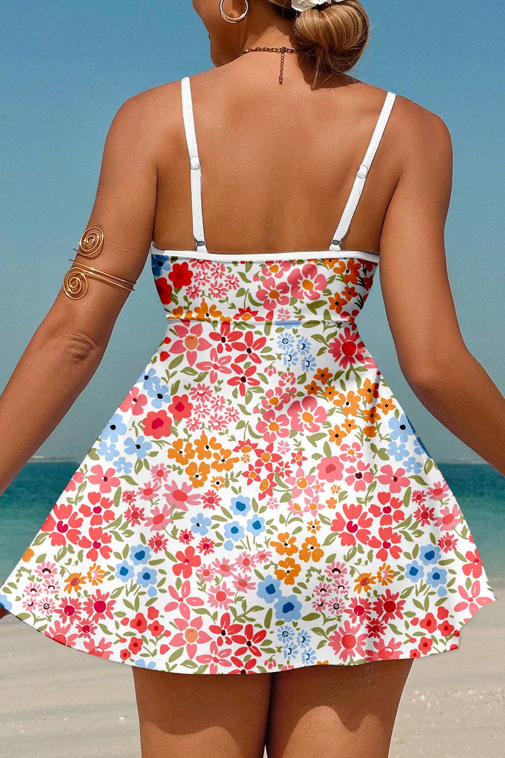 Floral Ricrac Trim One Piece Swim Dress
