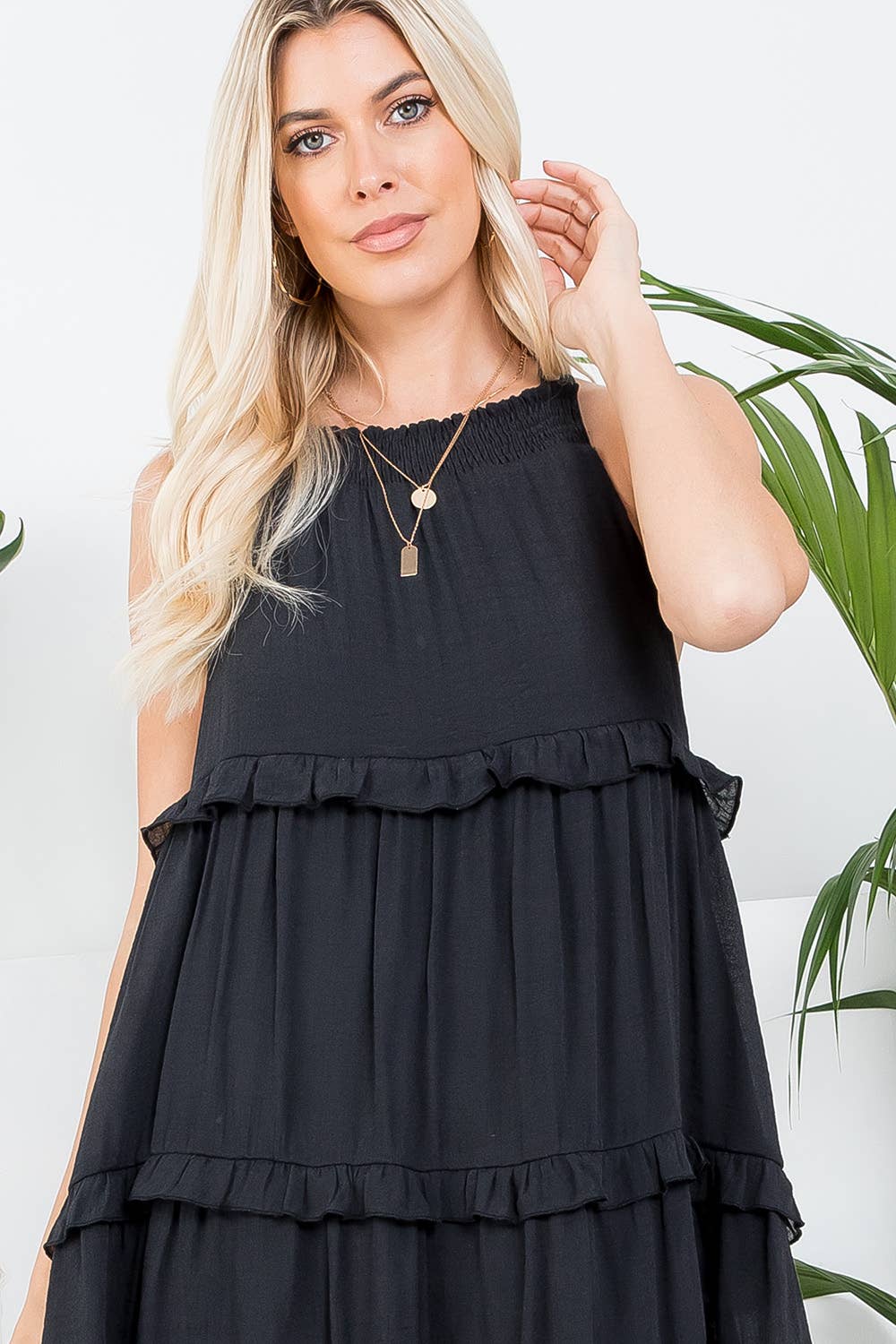 SMOCKED HALTER BABYDOLL DRESS