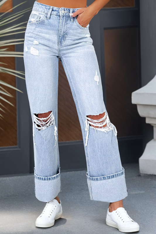 Light Wash Distressed Flare Jeans