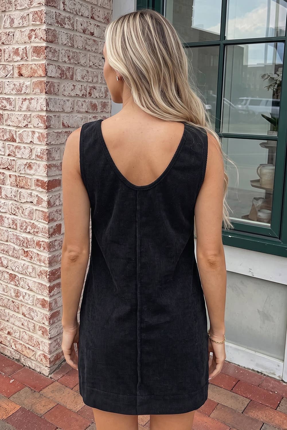 Corduroy Sleeveless Mini Dress With Patched Pockets
