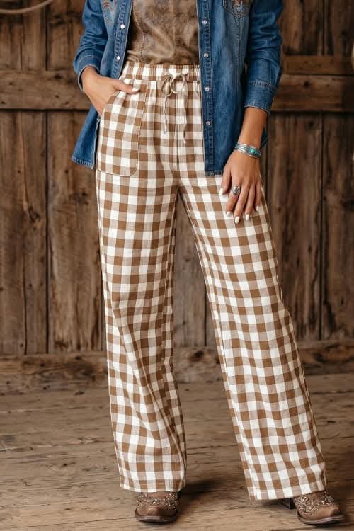 Brown Gingham Pants