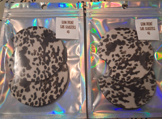 Cow Print Car Coasters