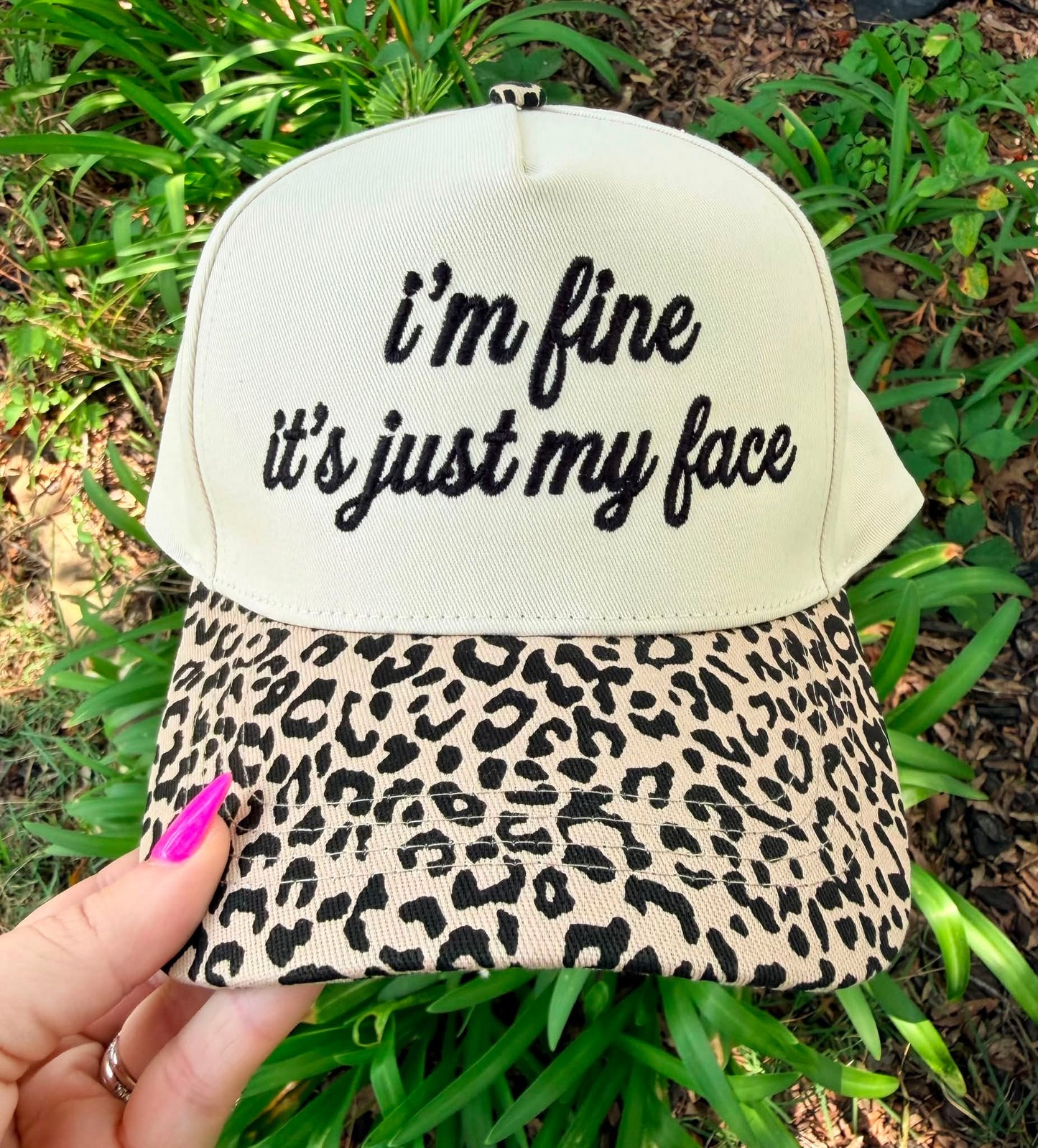 Just My Face Embroidered Leopard Hat