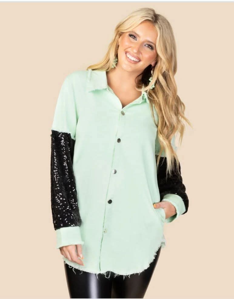 Mint & Black Sequin Shacket