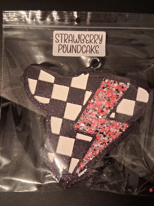 Checkered Lightning Bolt Cow Car Freshie